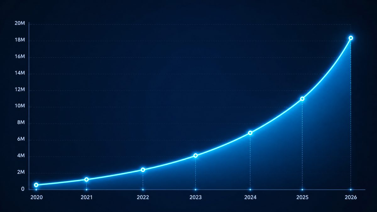 17c com吃瓜用户增长数据图表,展示2020-2026年注册用户从50万增长至1800万的趋势